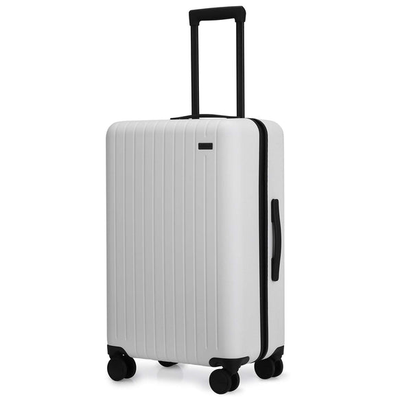 26 Inch Hardside Luggage with Spinner Wheels, Medium Rolling Checked Suitcase PC Lightweight White
