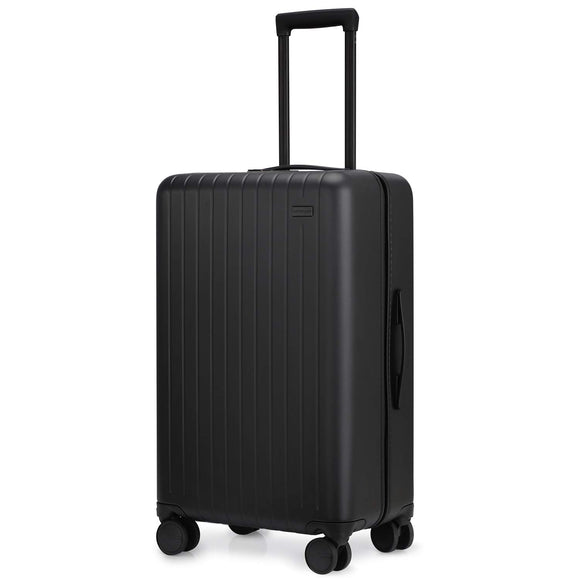 26 Inch Hardside Luggage with Spinner Wheels, Medium Rolling Checked Suitcase PC Lightweight Black