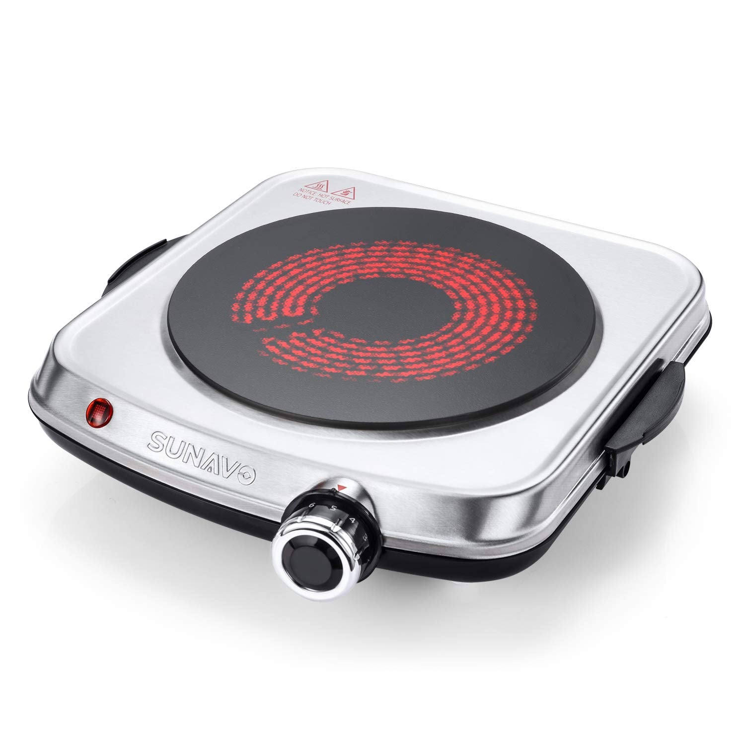 SUNAVO 1500W Hot Plates for Cooking, Electric Single Burner with Handles, 6  Power Levels Stainless Steel Hot Plate for Kitchen Camping RV and More