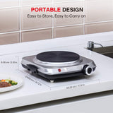 Hot Plates for Cooking, 1500W Electric Single Burner with Handles, 6 Power Levels Stainless Steel Hot Plate for Kitchen Camping RV and More