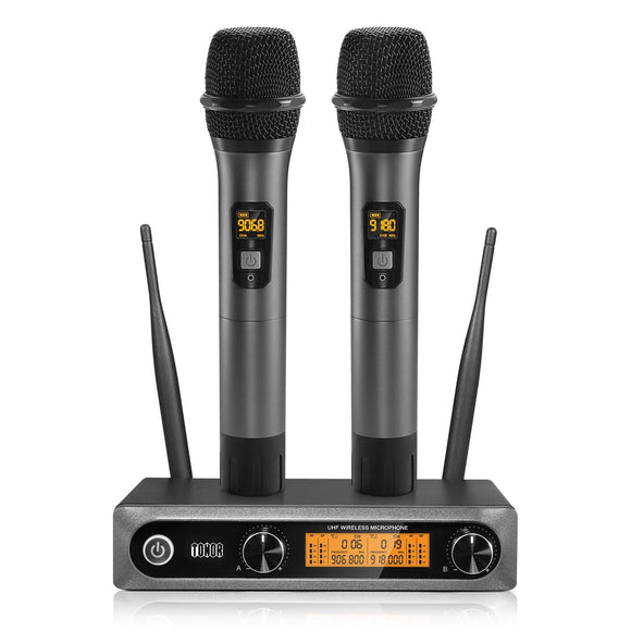 UHF Wireless Microphone, TW-820 Dual Professional Dynamic Mic Handheld Metal Microphone Set for Karaoke, Party, Church, DJ, Wedding, Meeting, Class Use, 200ft