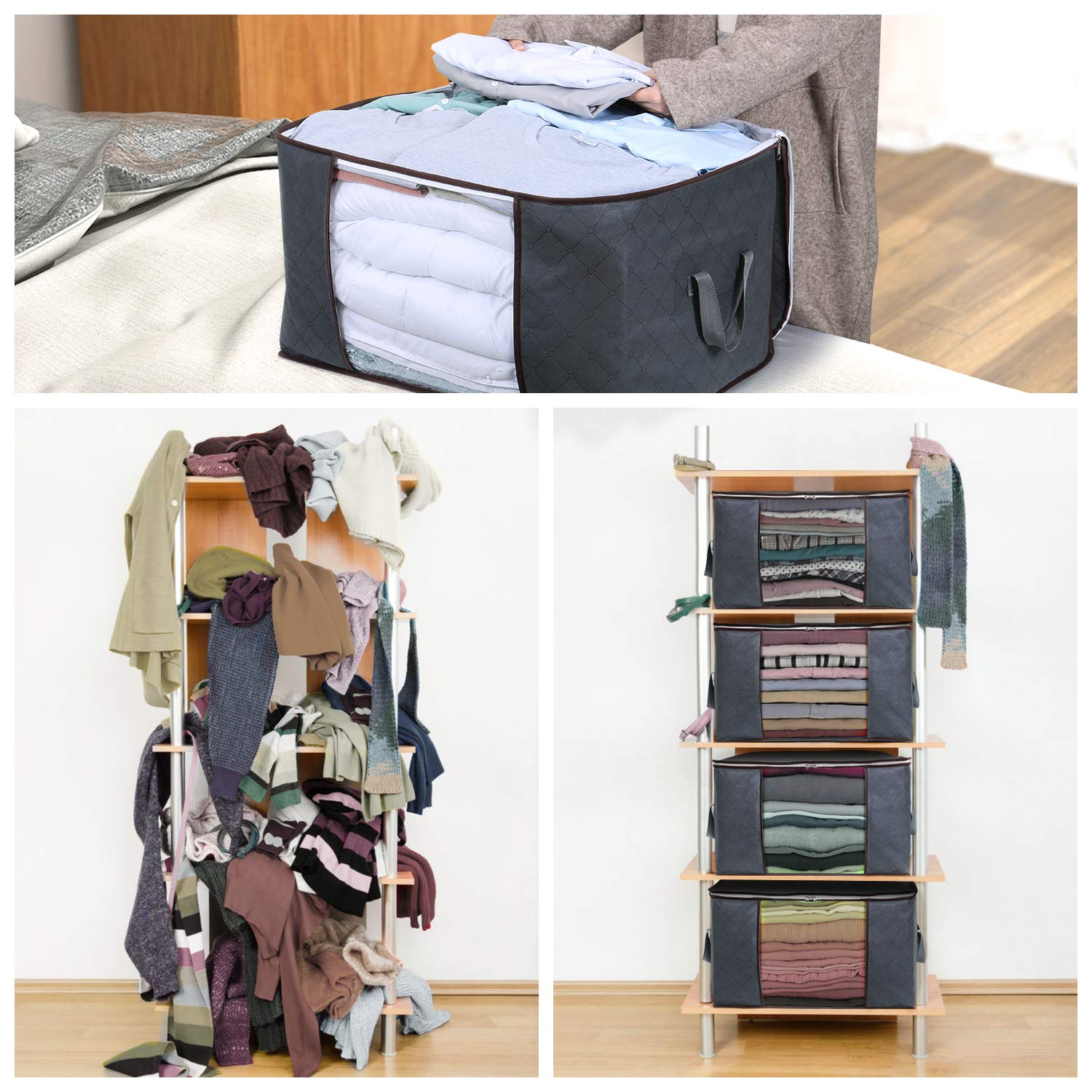 Foldable Blanket Storage Bags with Clear Window for Clothes