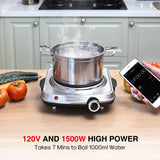 Hot Plates for Cooking, 1500W Electric Single Burner with Handles, 6 Power Levels Stainless Steel Hot Plate for Kitchen Camping RV and More