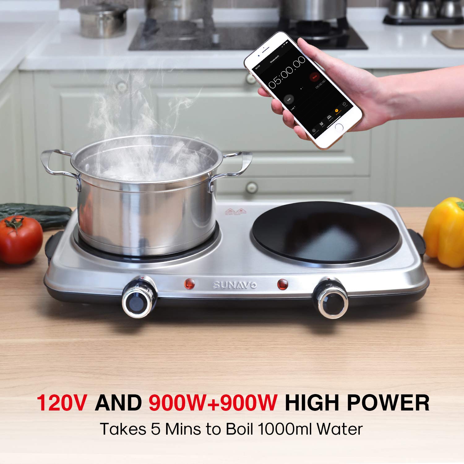 Sunavo Hot Plates for Cooking Portable Electric Double Burner 1800W