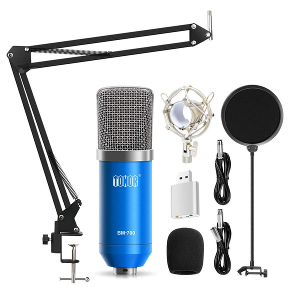 Professional Studio Condenser Microphone Computer PC Microphone Kit with 3.5mm XLR/Pop Filter/Scissor Arm Stand/Shock Mount for Professional Studio Recording Podcasting Broadcasting, Blue