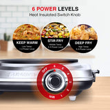Hot Plates for Cooking, 1500W Electric Single Burner with Handles, 6 Power Levels Stainless Steel Hot Plate for Kitchen Camping RV and More