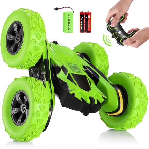 RC Stunt Car Toy, Remote Control Car with 2 Sided 360 Rotation for Boy Kids Girl, Green
