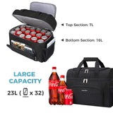 Collapsible Cooler Bag 32-Can Insulated Leakproof Soft Cooler Portable Double Decker Cooler Tote for Beach/Picnic/Sports, Black