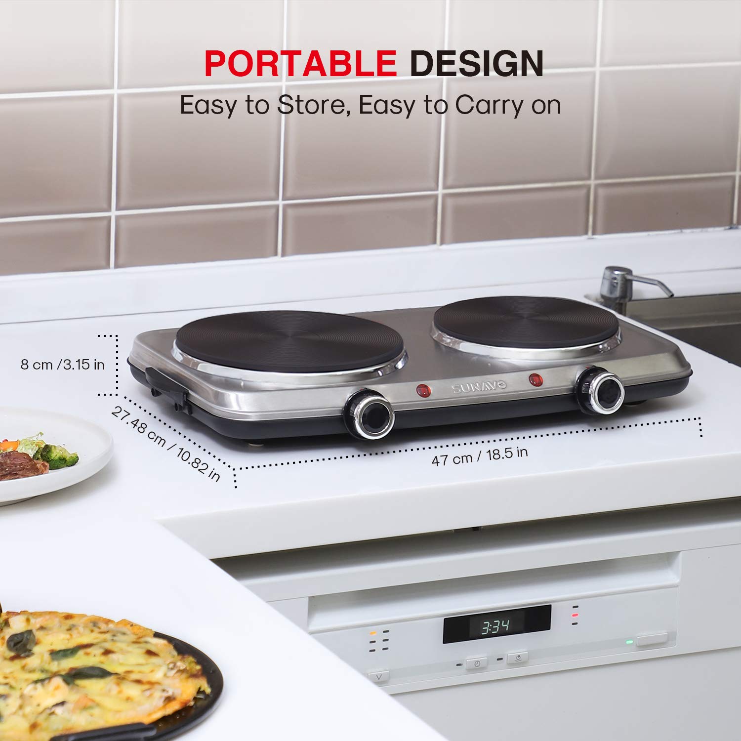 1500W Hot Plate for Cooking Electric Single Burner with Handles 6 Power  Levels