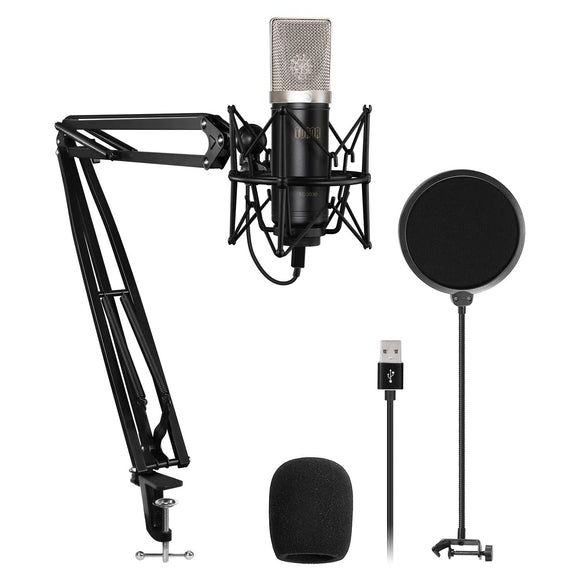 Cardioid Condenser Microphone, USB Computer Mic Kit with 24mm Diaphragm/Spider Shock Mount for Podcasting, Gaming, Streaming, YouTube, Voice Over, Studio/Home Recording, TC-2030