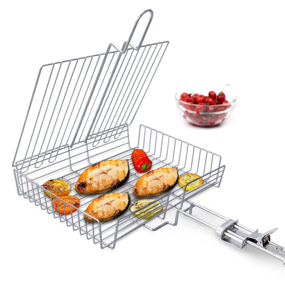 Portable 430 Stainless Steel Barbecue BBQ Grilling Basket Removable Handle