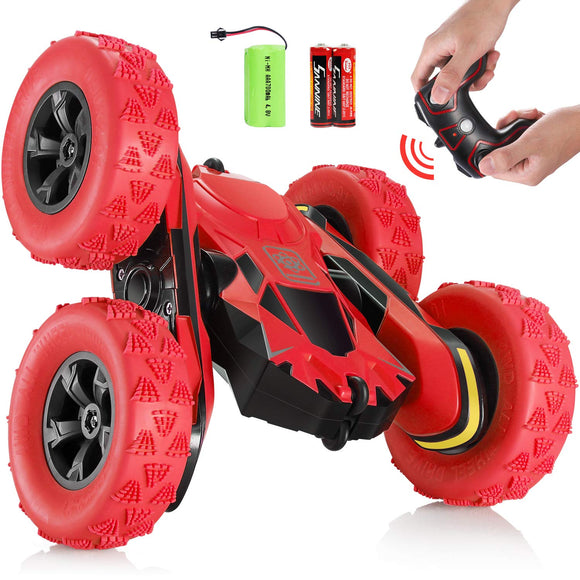 RC Stunt Car Toy, Remote Control Car with 2 Sided 360 Rotation for Boy Kids Girl, Red