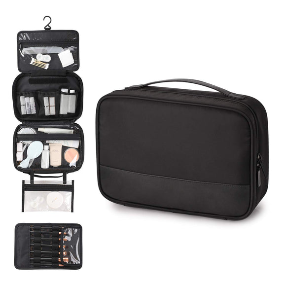 Travel Toiletry Bag Large Waterproof Makeup Bag Bathroom with 4 Compartments Black