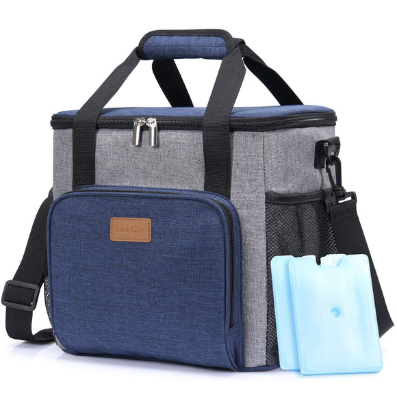 Insulated Cooler Bag Soft Cooling Box for Men Adults, 17L (24-Can) Large Lunch Box Bag for School/Work, Blue [with 2 Ice Packs]