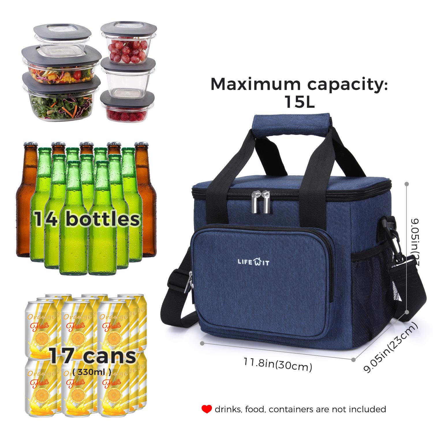 Large Lunch Bag 24-Can (15L) Insulated Lunch Box Soft Cooler