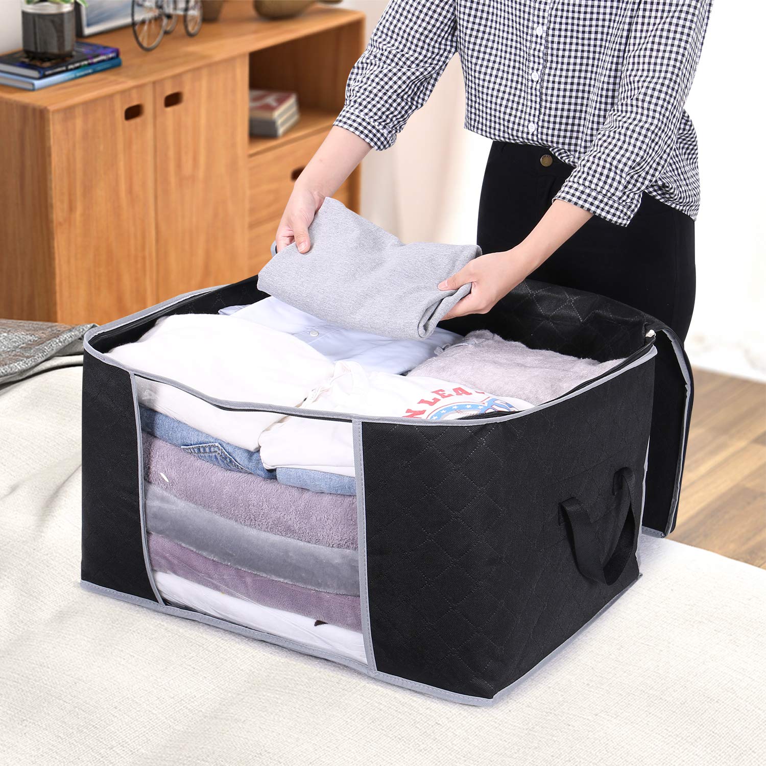 90L Clothes Storage Bag 3 Layer Foldable Fabric Closet Organizer Storage  Bags for Clothes with Reinforced Handle for Bedding, Blankets and  Comforters 23.6*16.9*13.7 in 