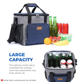 Insulated Cooler Bag Soft Cooling Box for Men Adults, 17L (24-Can) Large Lunch Box Bag for School/Work, Blue [with 2 Ice Packs]