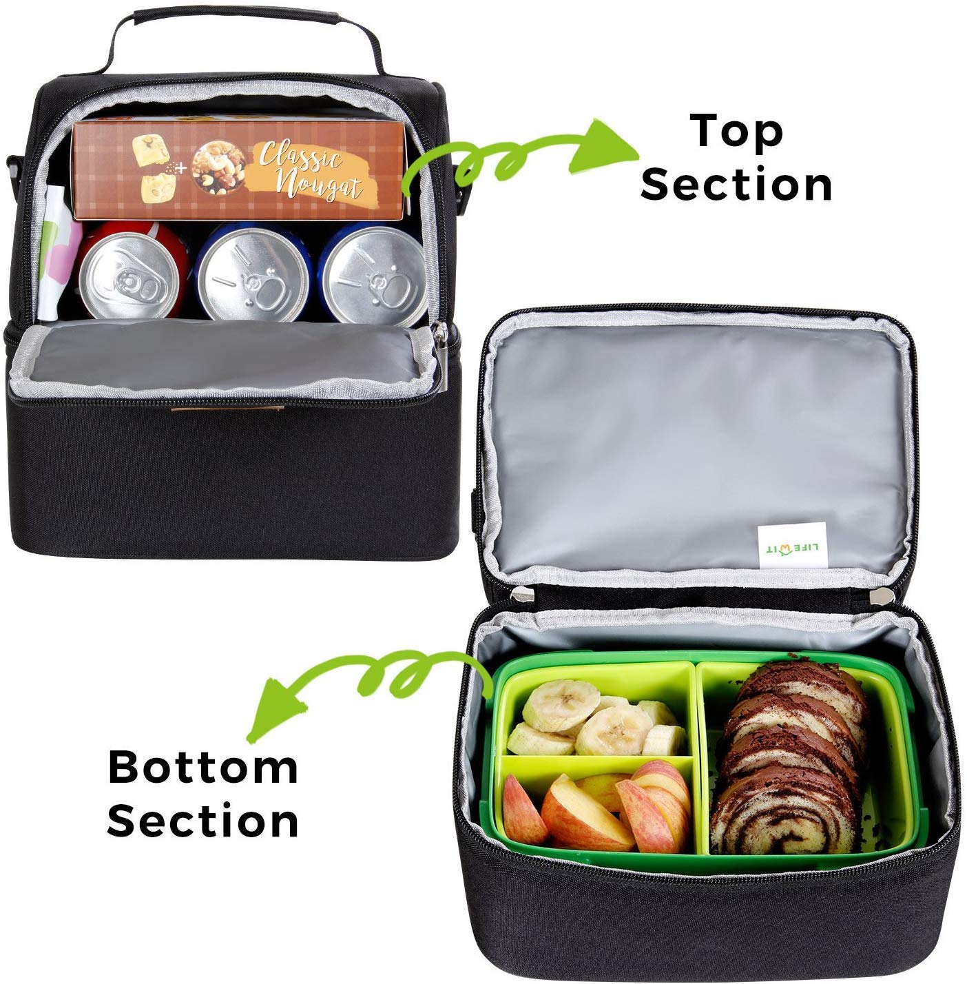 Papaba Lunch Box,Portable Heat Insulated Stainless Steel Liner Two  Compartment Bento Lunch Box