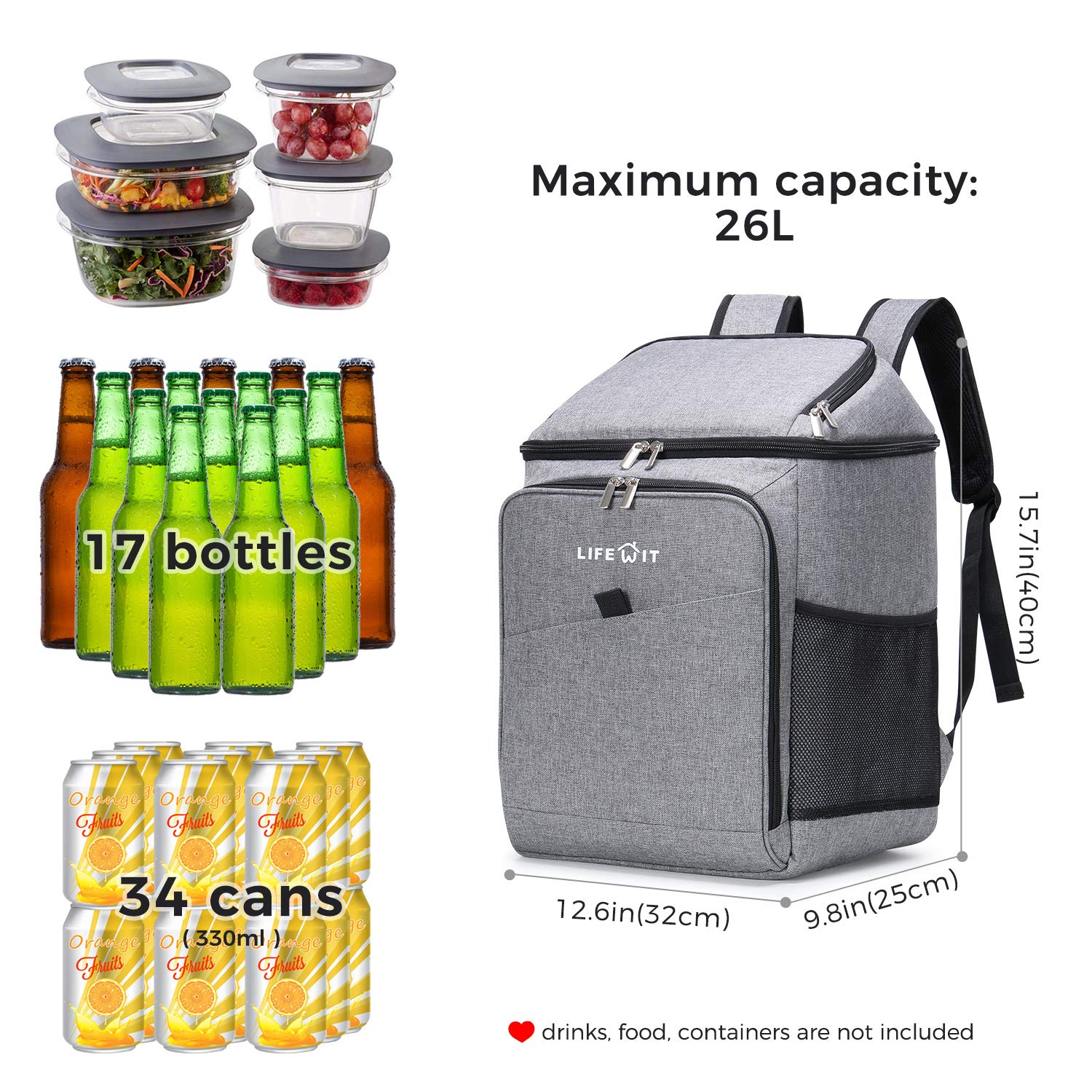 Insulated Soft Cooler Bag Cooler Backpack, 26L 34-Can Leakproof