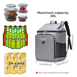Insulated Soft Cooler Bag Cooler Backpack, 26L 34-Can Leakproof Soft-Sided Cooling Bag for Beach/Picnic/Camping/Sports, Collapsible Cooler Bag, Grey