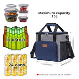 Insulated Cooler Bag Soft Cooling Box for Men Adults, 17L (24-Can) Large Lunch Box Bag for School/Work, Blue [with 2 Ice Packs]