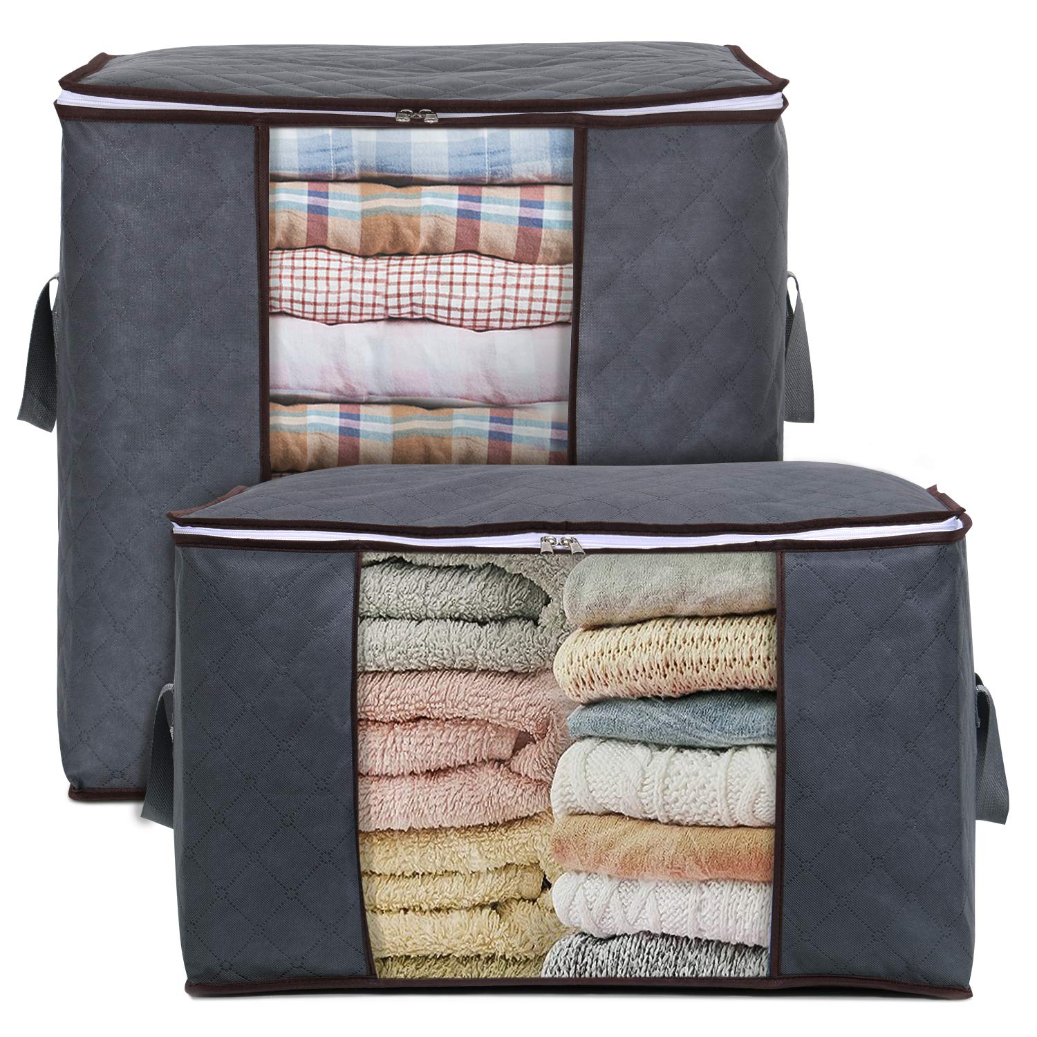 Large Storage Bags, 2 Pack Clothes Storage Bins Foldable Closet Organizers  Storage Containers with Durable Handles Thick Fabric for Blanket Comforter