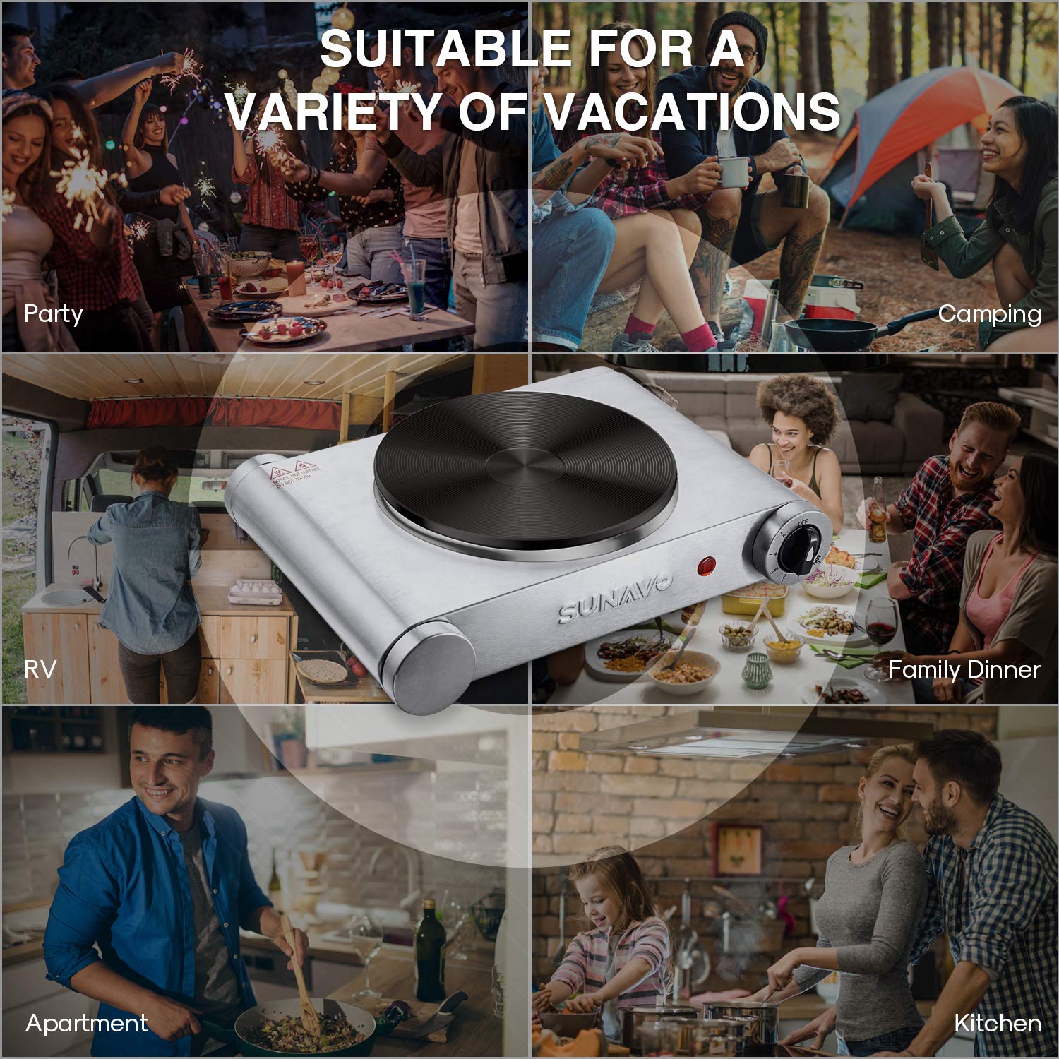 Sunavo Hot Plates for Cooking Portable Electric Double Burner 1800W