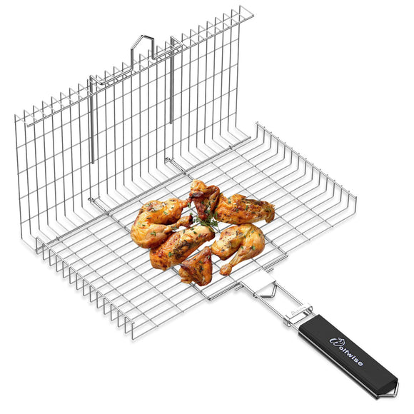 Large Grilling Basket 430 Stainless Steel Removable Wooden Handle BBQ Tool Cooking Fish Vegetable Meat ¡­