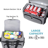 Collapsible Cooler Bag 32-Can Insulated Leakproof Soft Cooler Portable Double Decker Cooler Tote for Beach/Picnic/Sports, Grey