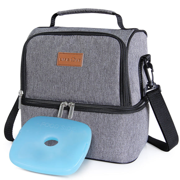 2 Compartment Lunch Box Insulated Lunch Bag Leakproof Thermal Bento Bag for Adults Men Women, 7L, Grey