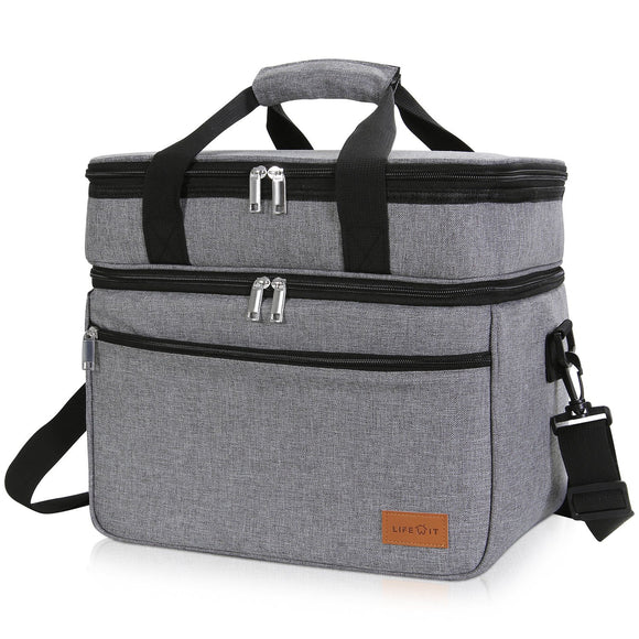 Insulated Lunch Bag 23L (29-Can) for Work/Picnic/Beach, Grey